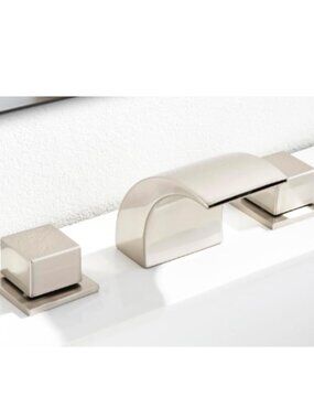 SKOWLL Waterfall Deck Mount Modern Bathroom Vanity Sink Faucet, Polished Chrome